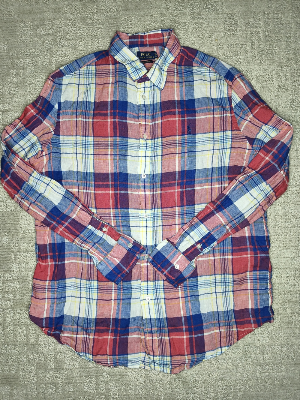 Polo Ralph Lauren Men’s Linen Button Up Shirt Size L Plaid Long Sleeve Multi
